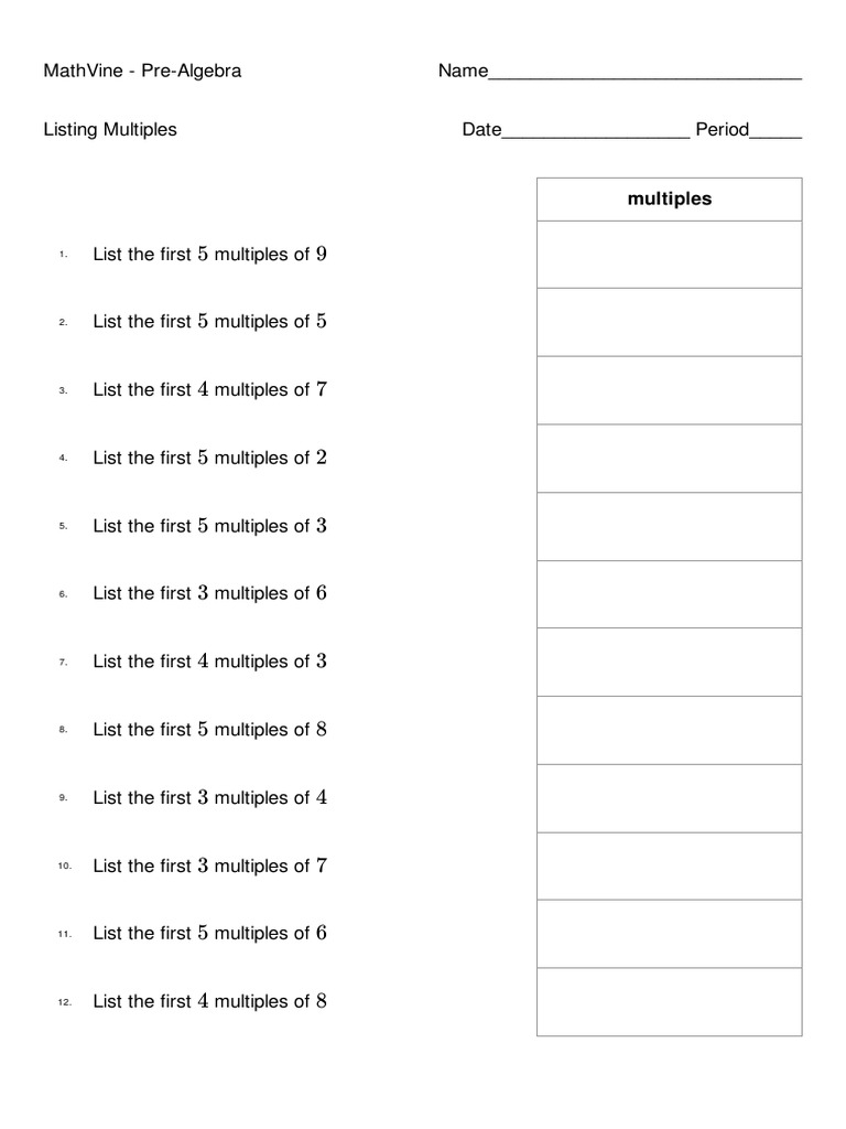 Listing Multiples Worksheet | PDF