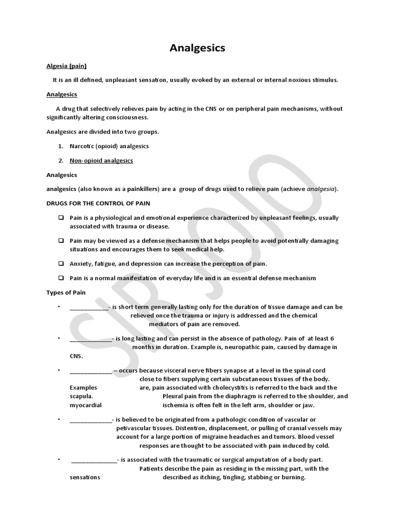 Types and Mechanisms of Analgesics | PDF | Opioid | Nonsteroidal Anti ...