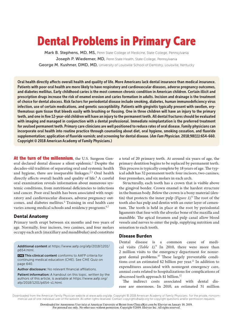 Dental Problems in Primary Care | PDF | Human Tooth | Dentistry