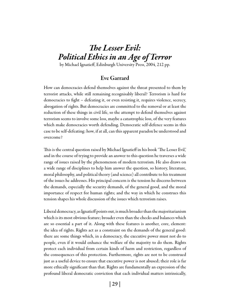 The Lesser Evil Political Ethics in An Age of Terror Eve Garrard