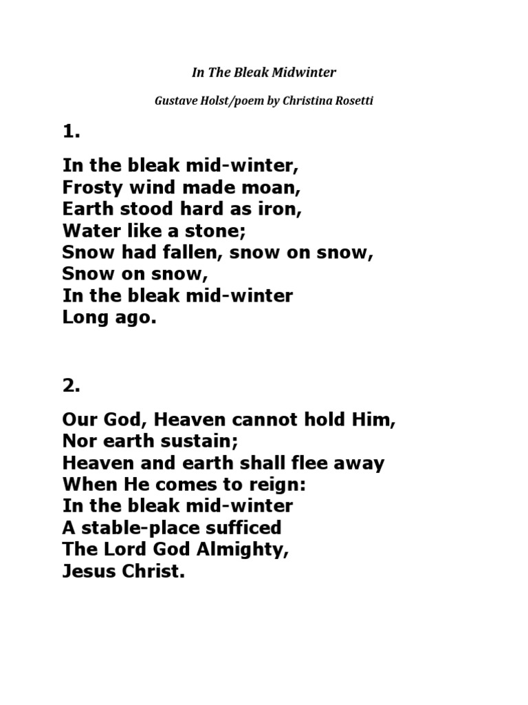 In the bleak midwinter lyrics pdf