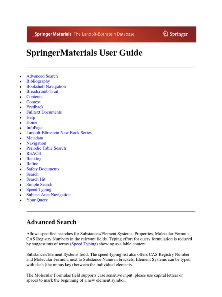 Springermaterials User Guide: Advanced Search | PDF