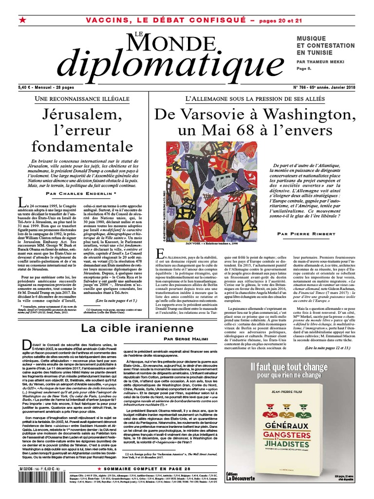 Magazine Le Monde Diplomatique N 766 - Janvier 2018 | Jérusalem | J'ai