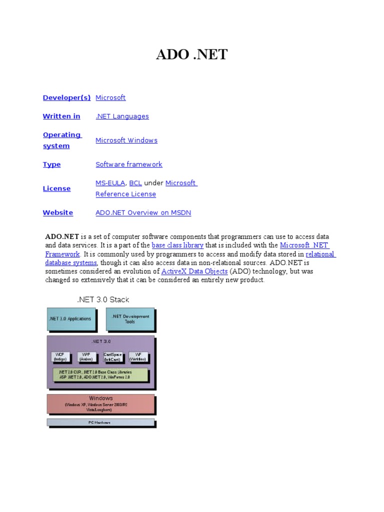 ADO.NET and Entity Framework Overview | PDF | Entity Framework ...