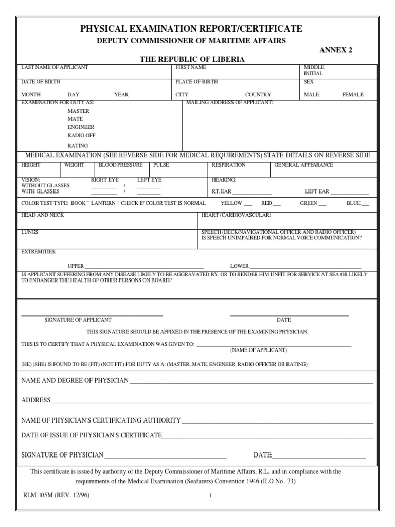 Liberian Medical Form PDF PDF Physical Examination Medicine