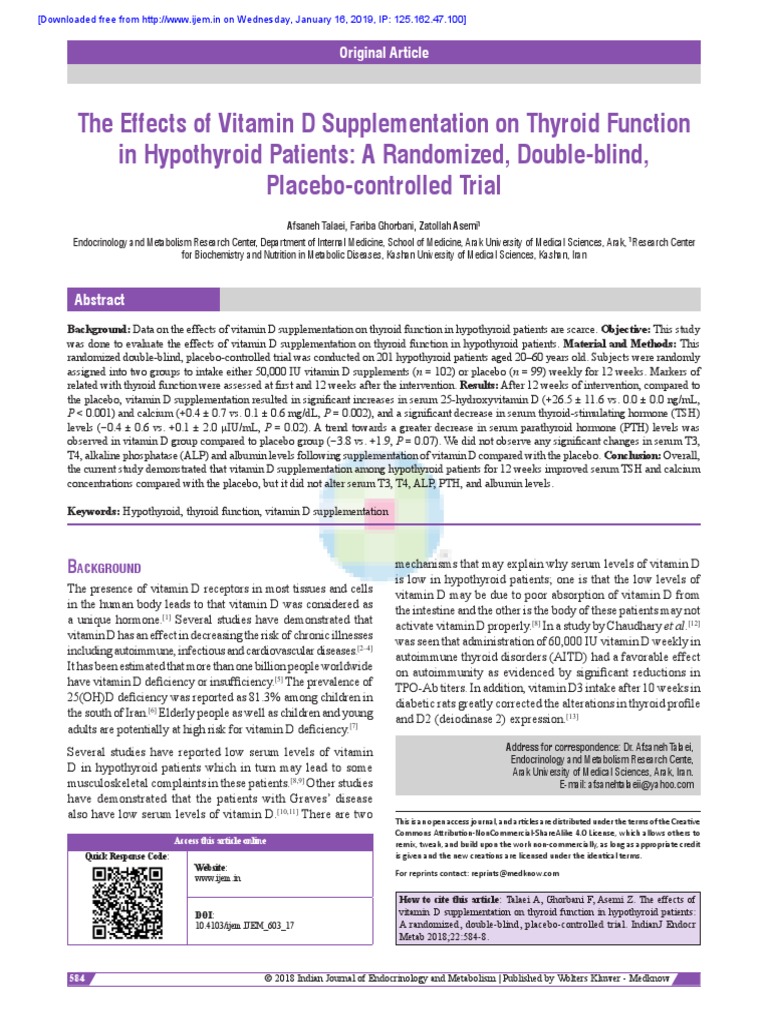 The Effects of Vitamin D Supplementation On Thyroid Function in