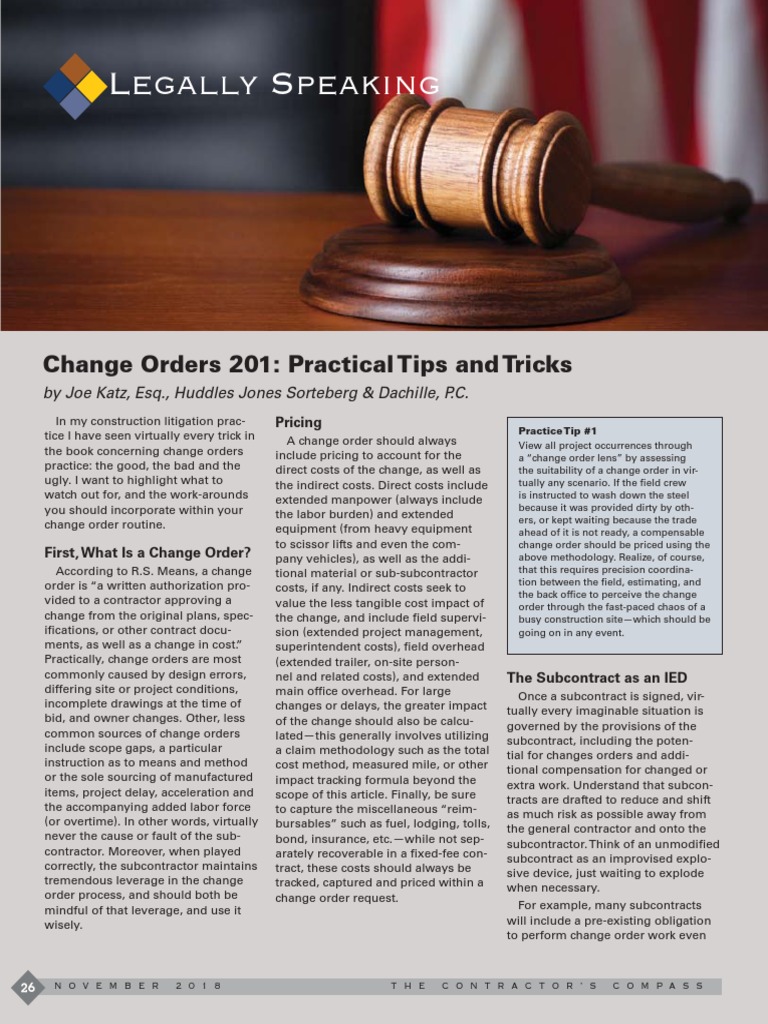 Change Orders 201 - Tips and Tricks - Legally Speaking November 2018 ...