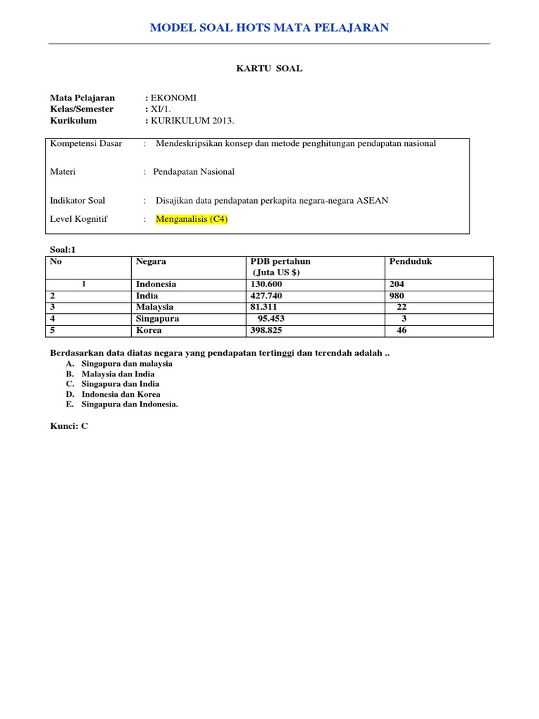 Contoh Soal Hots Ekonomi Kelas XI Semester Ganjil PDF