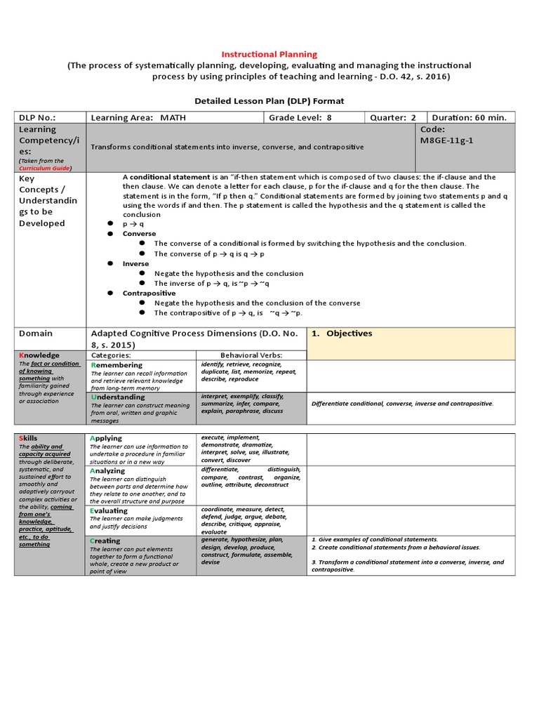 Detailed Lesson Plan Geometry 2 Value Ethics Lesson Plan