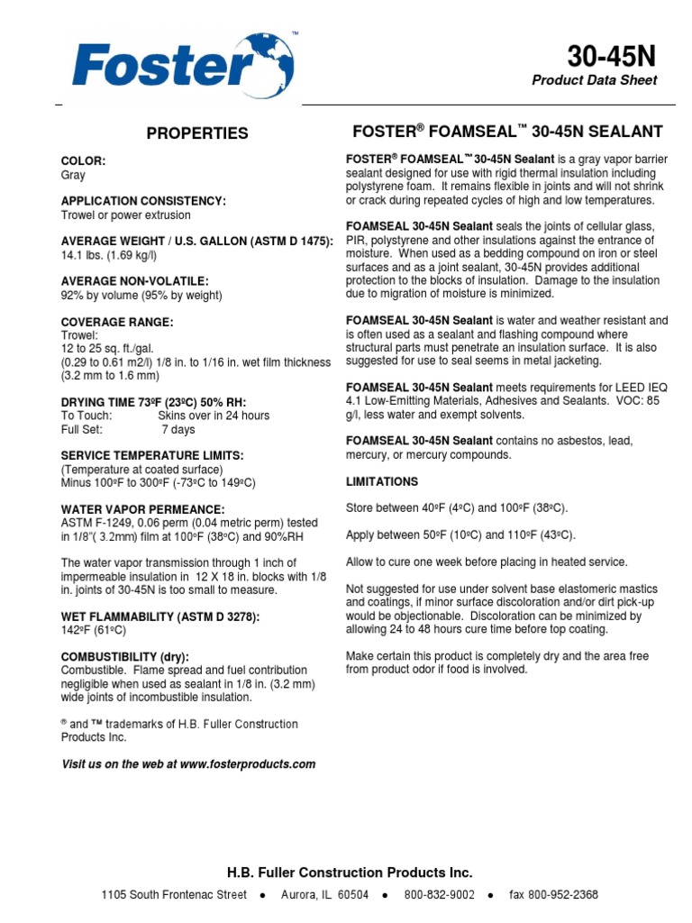 PDS FOSTER - 30-45N - Foamseal Sealant PDF | PDF | Thermal Insulation ...