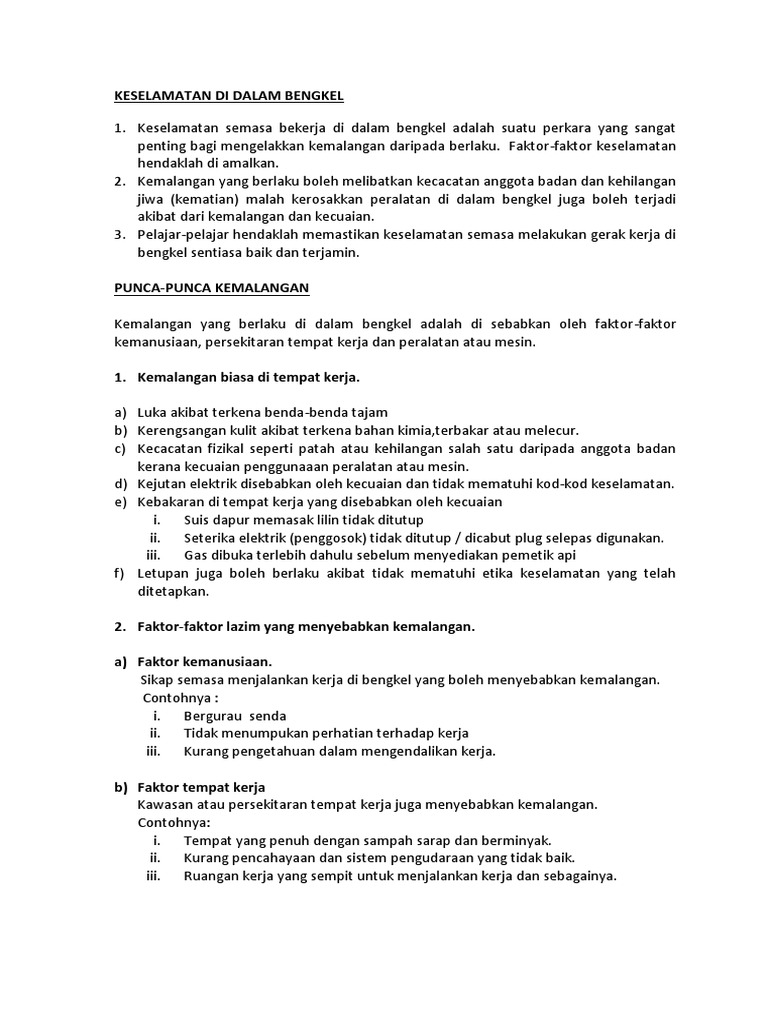 Keselamatan Di Dalam Bengkel Pdf