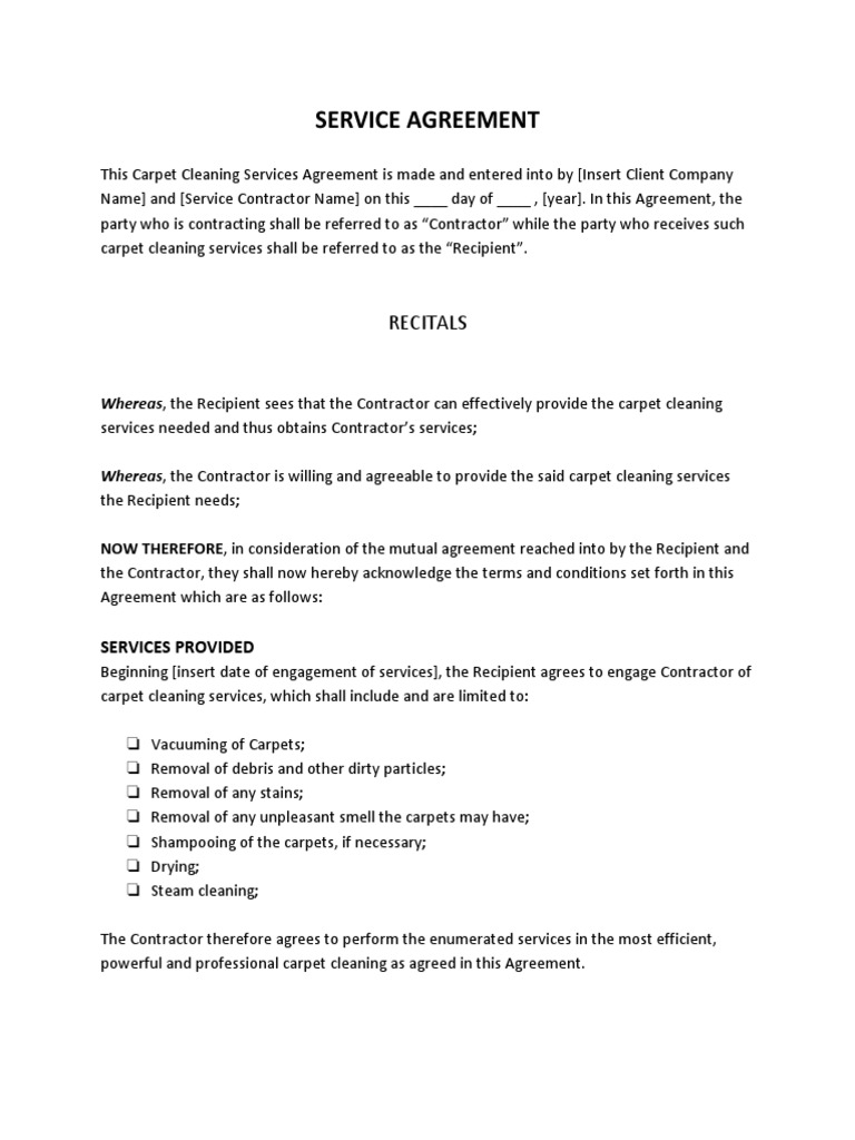 Carpet Cleaning Service Agreement Template | PDF | Arbitration | Social ...