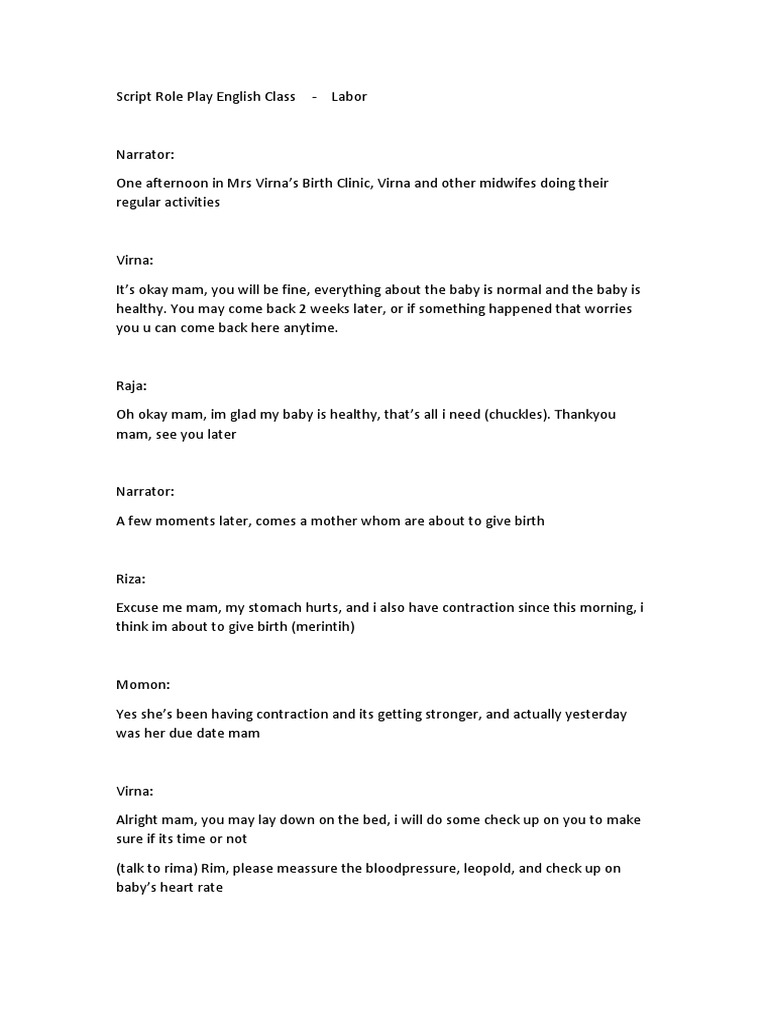 Labor Role Play Script for Class | PDF | Maternal Health | Human ...