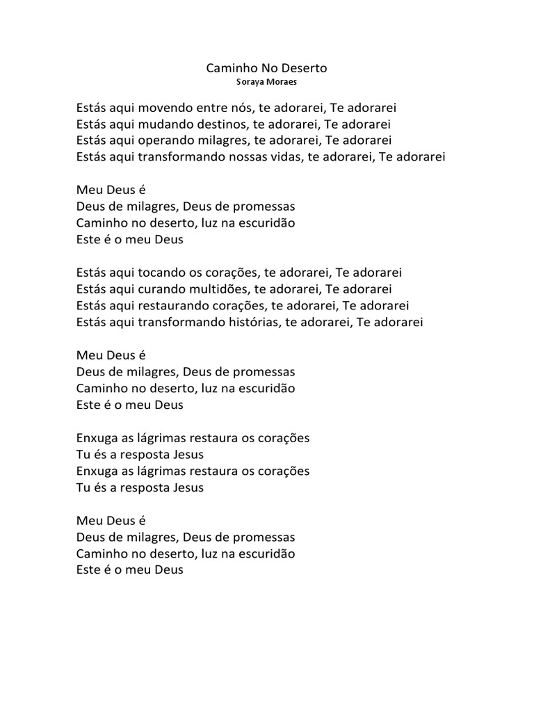 Te adorarei, Caminho No Deserto Soraya Moraes Letra Estás aqui movendo  entre nós Te adorarei, Te adorarei Estás aqui mudando destinos Te adorarei,  Te adorarei, By Atrevidos DA Mesa Torneios