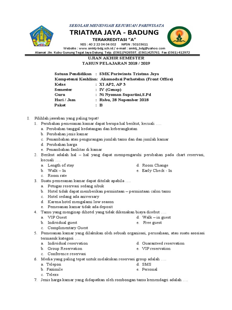 Soal Kantor Depan Xi Ap B 20