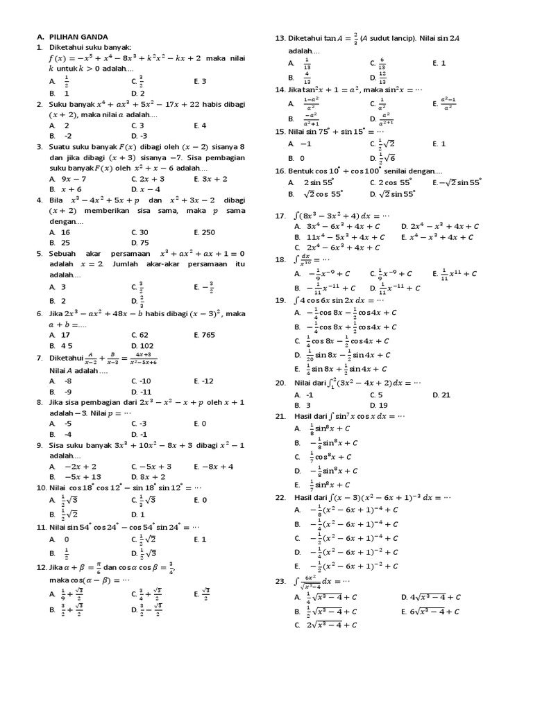 5 Soal Uas Matematika Peminatan Kelas Xi