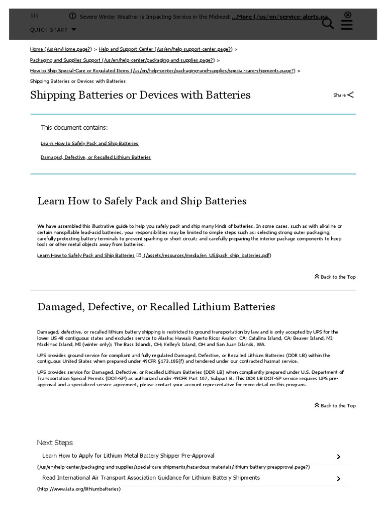 Learn How To Safely Pack and Ship Batteries This Document Contains