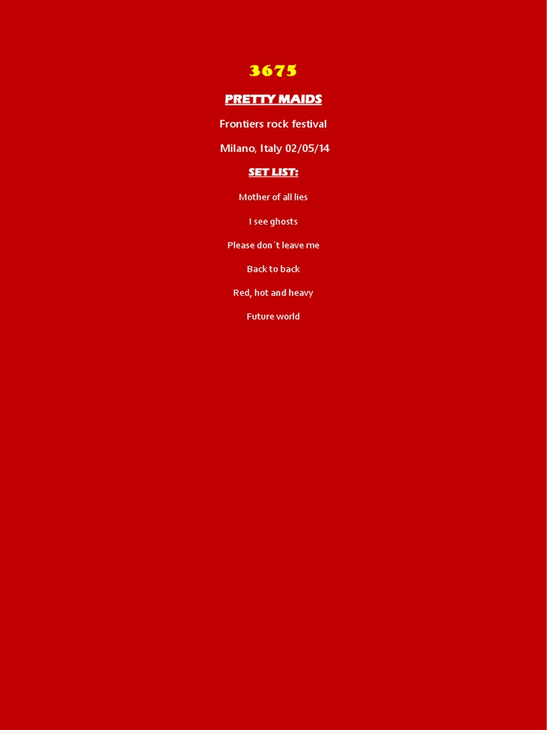 Pretty Maids Setlist - Milano 2014 | PDF