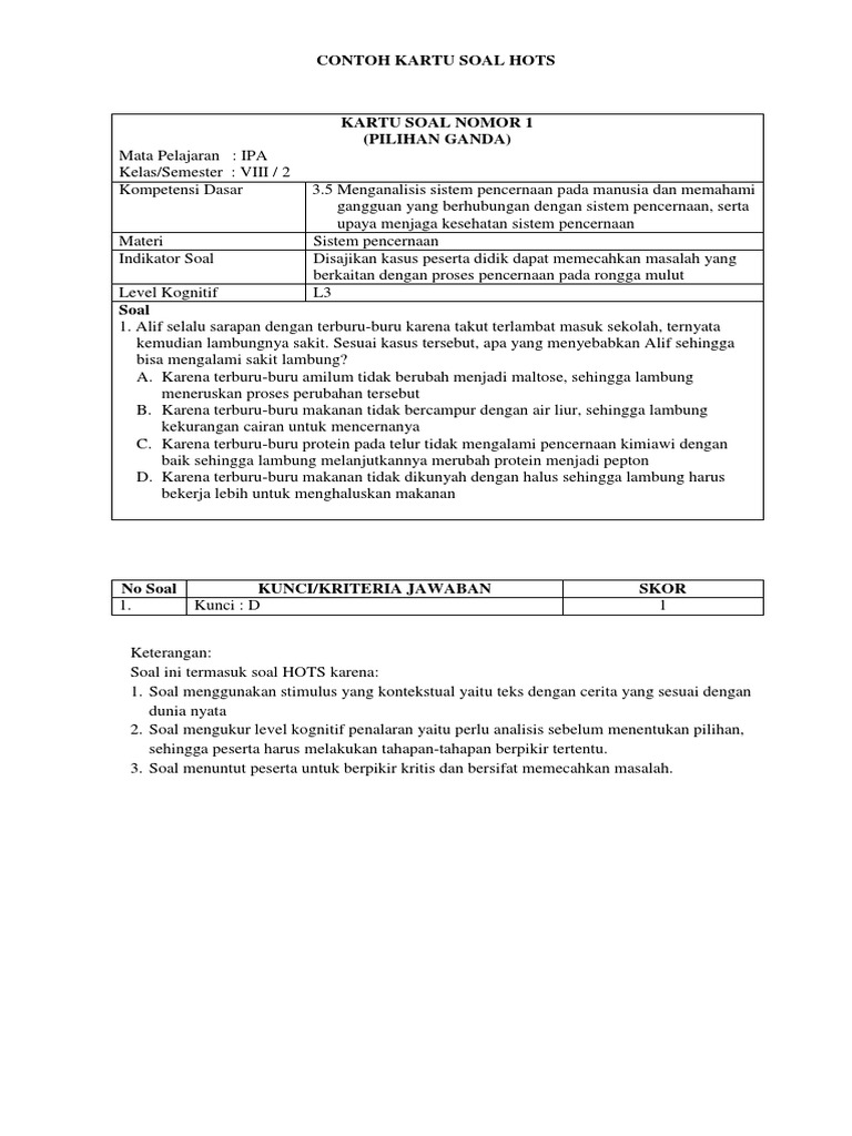 Contoh Kartu Soal Pg Hots