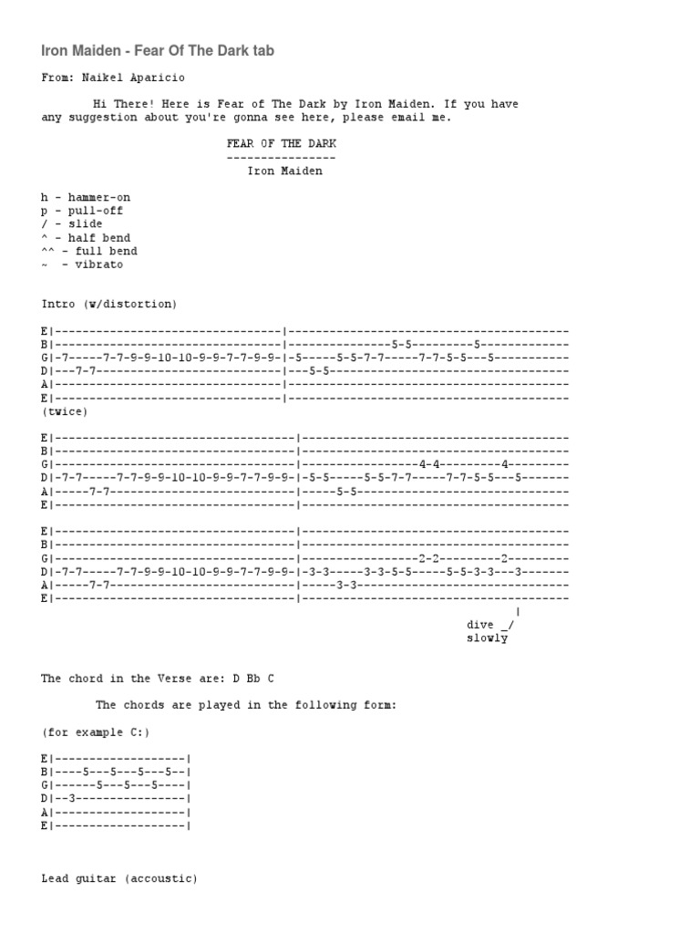 Iron Maiden Fear of The Dark Tab PDF