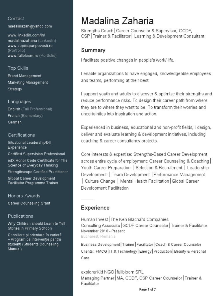 CV Madalina Zaharia | PDF | Brand | School Counselor