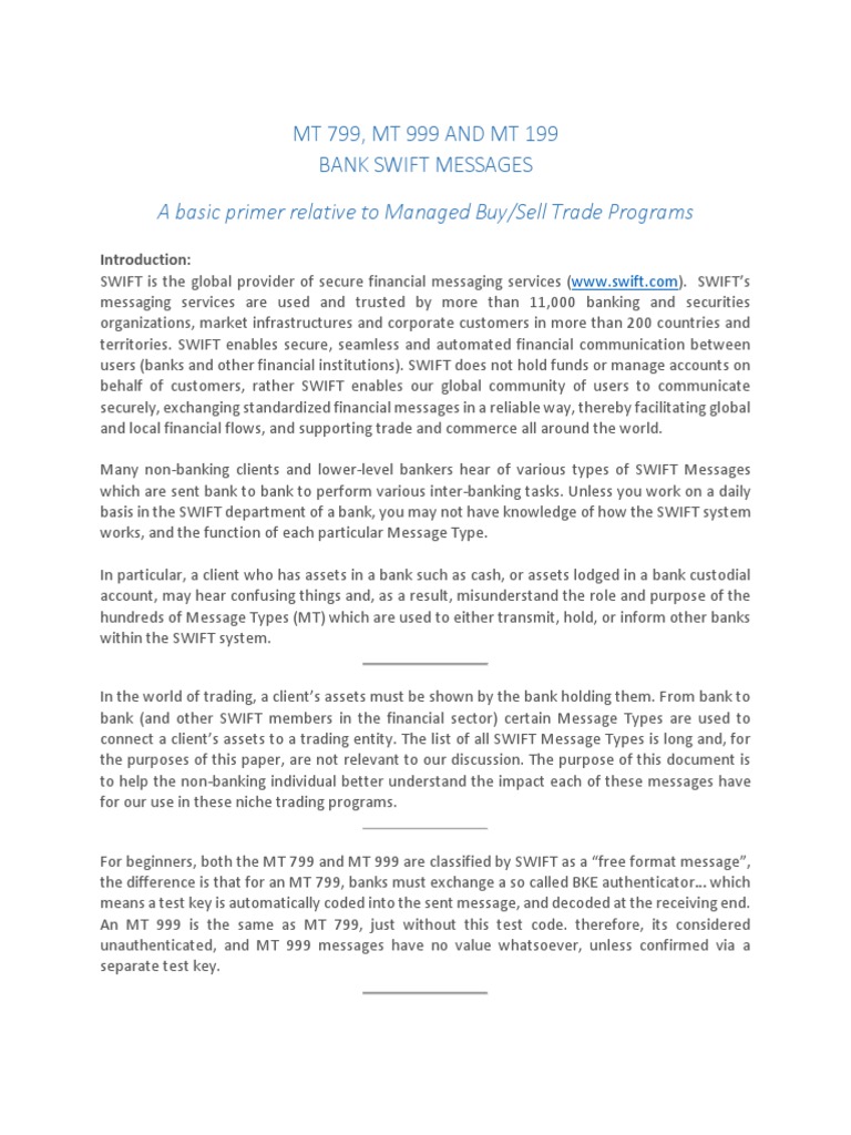 Understanding MT 799, MT 999, and MT 199 | PDF | Letter Of Credit | Banks