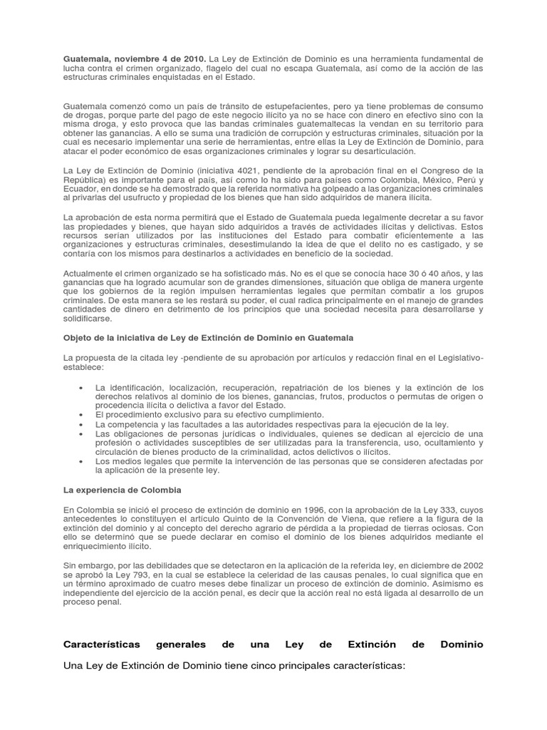 Objeto de La Ley de Extinción de Dominio | PDF | Propiedad | Guatemala