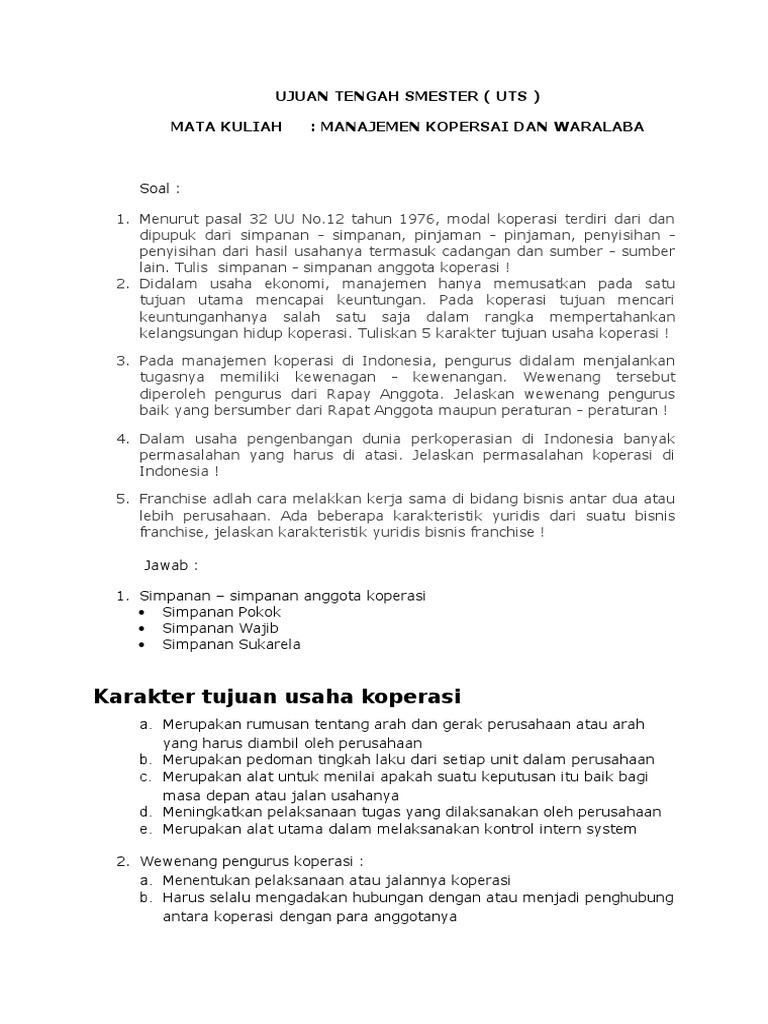 103 Contoh Soal Permodalan Koperasi Penjelasan Dikdasmen