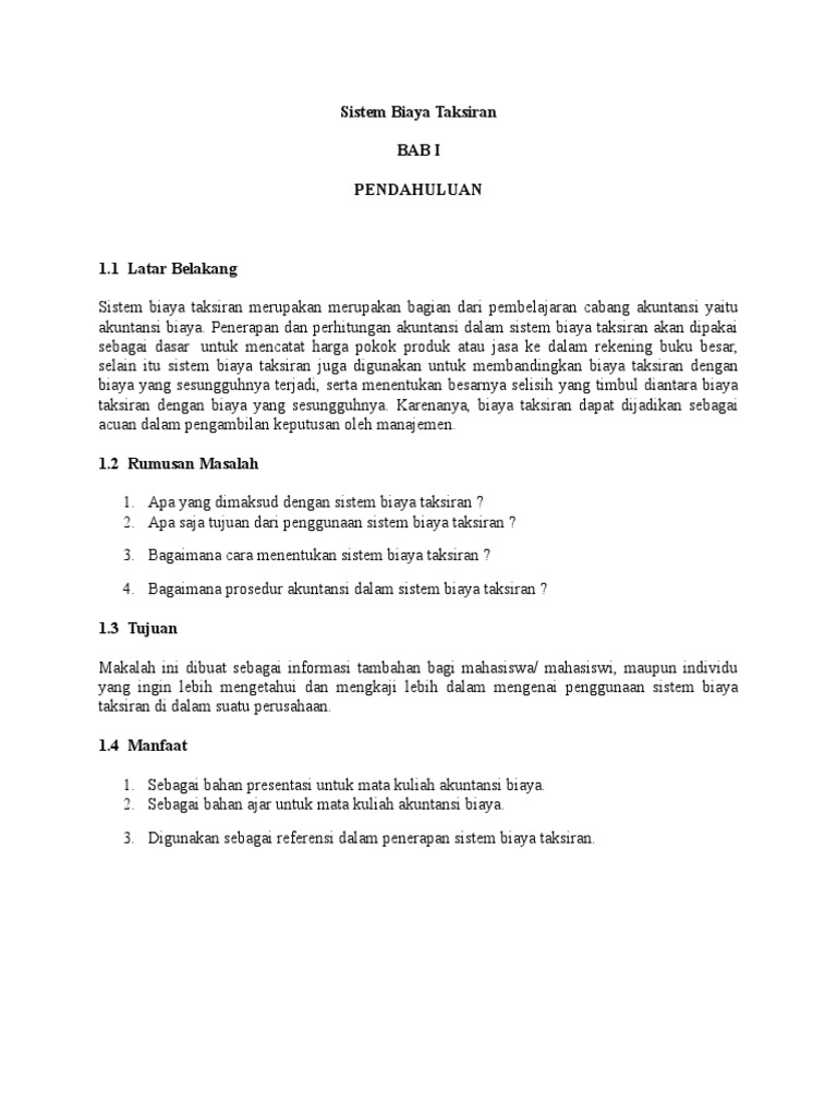 Sistem Biaya Taksiran Pdf