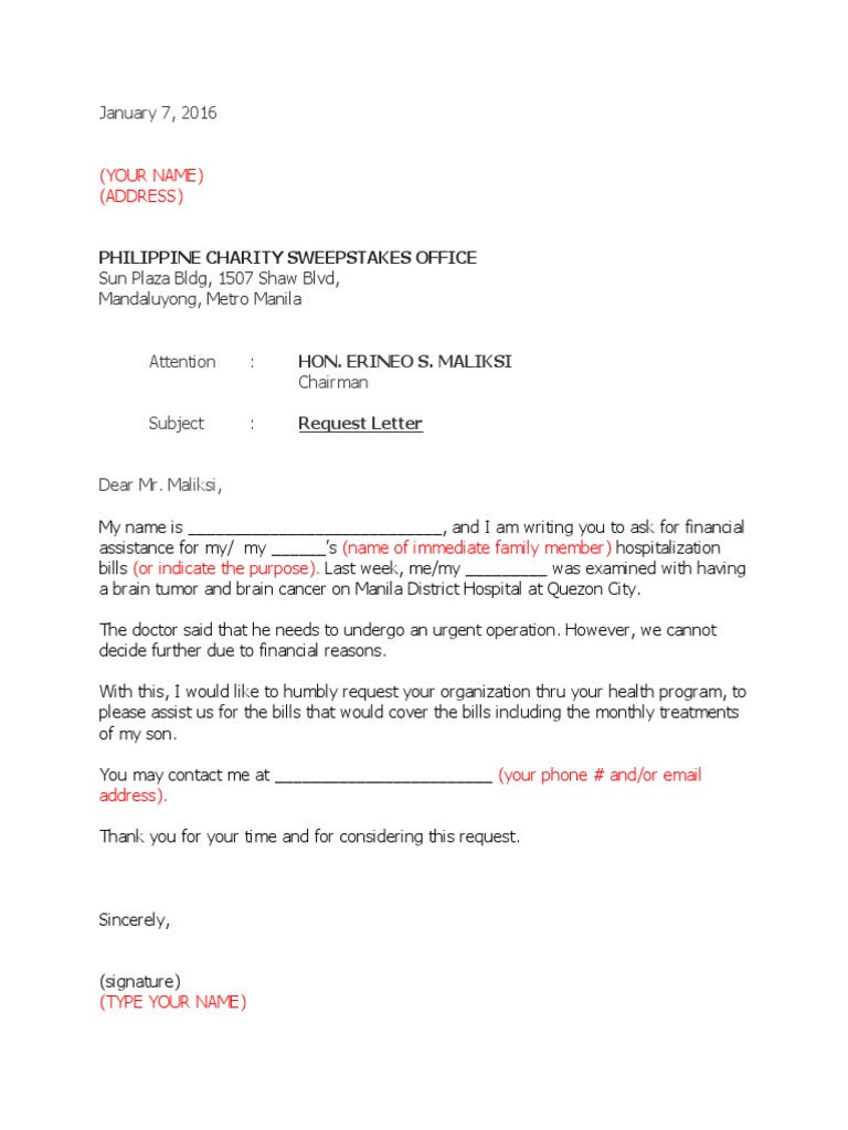 How To Ask For Financial Help Sample Letter