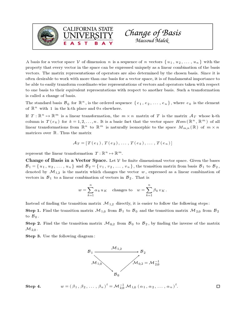 Change of Basis: Massoud Malek | PDF | Eigenvalues And Eigenvectors ...