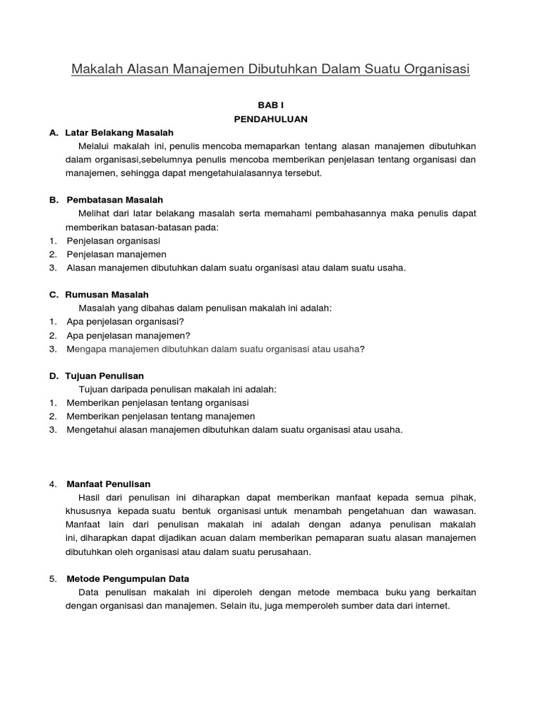 Makalah Alasan Manajemen Dibutuhkan Dalam Suatu Organisasi