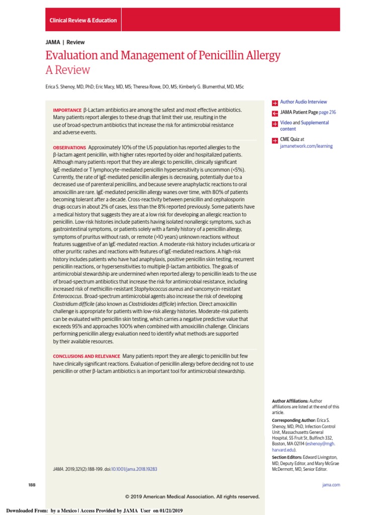 Jama Shenoy 2019 RV 180010 PDF Allergy Penicillin