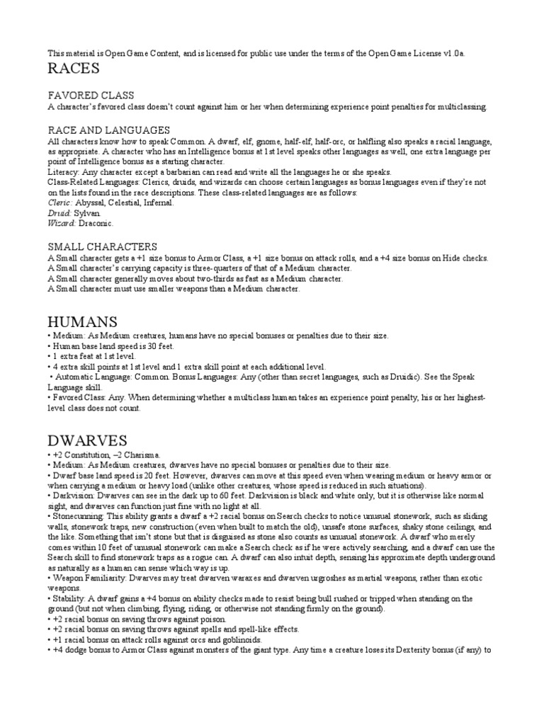 Favored Classes in RPG Races | PDF