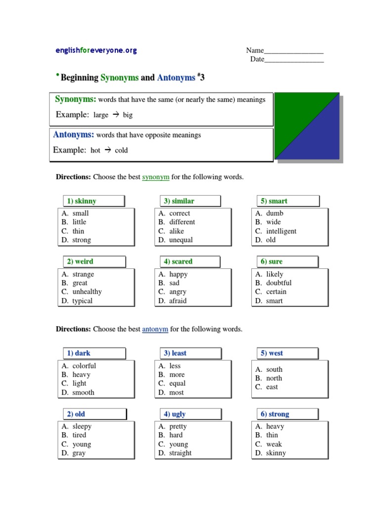Synonyms and Antonyms Exercise | PDF | Language Arts & Discipline