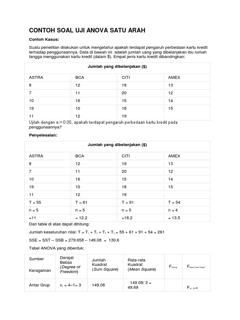 Contoh Soal Uji Anova Satu Arah Pdf
