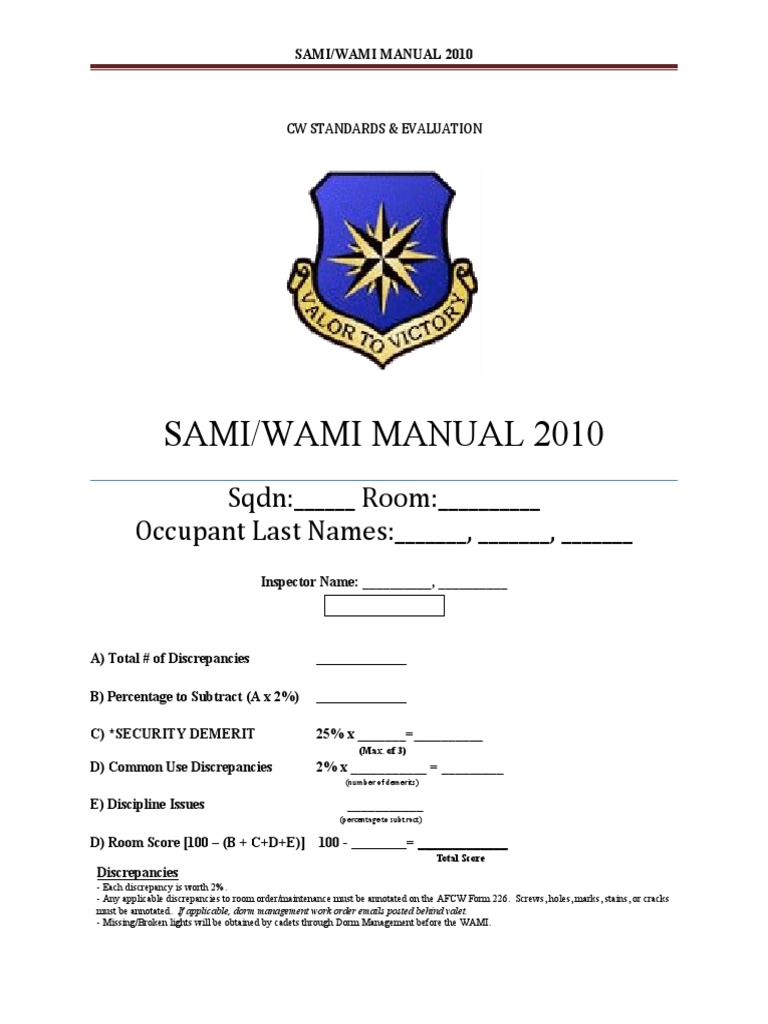 Sami/Wami Inspection Guidelines | PDF | Desk | Shoe