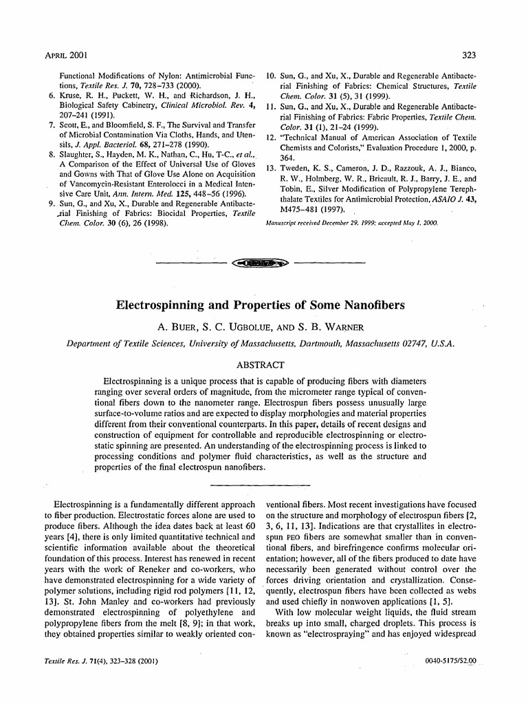 Electrospinning and Properties of Some Nanofibers | PDF | Electric ...