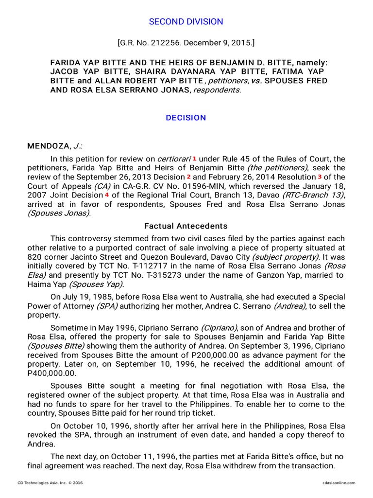 Property Dispute: Bitte vs. Jonas Case | PDF | Law Of Agency | Mortgage Law