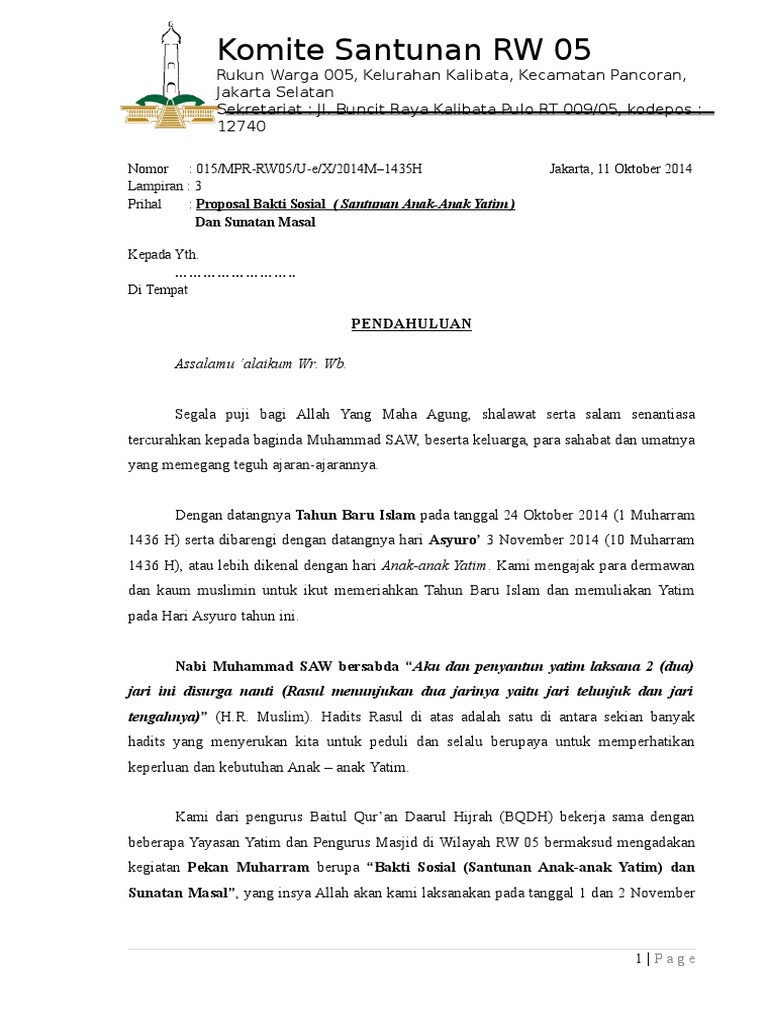 Proposal Santunan Anak Yatim Muharram Doc Belajar di Rumah