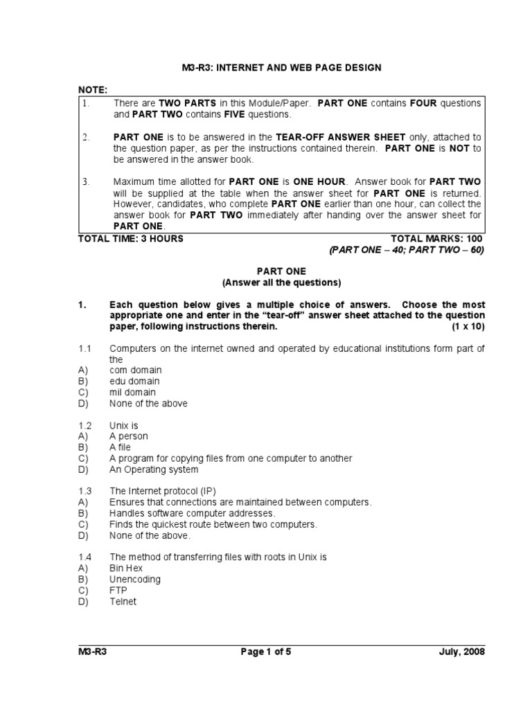 Internet and Web Design Exam Guide | PDF | Internet Protocol Suite ...