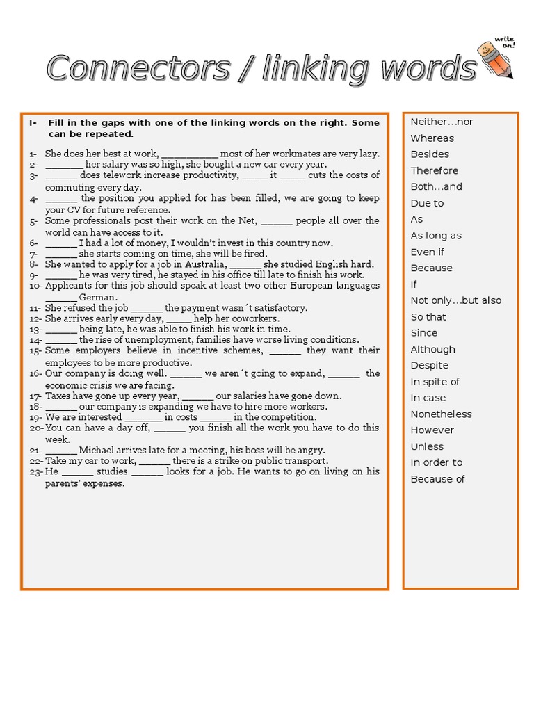 Connectors Linking Words PDF Employment Salary