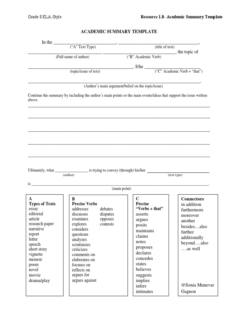 Resource 1.8 Academic Summary Template PDF | PDF