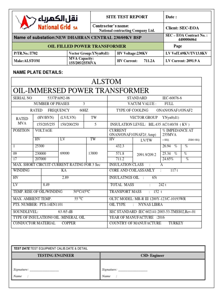 TRANSFORMER TEST FORMAT