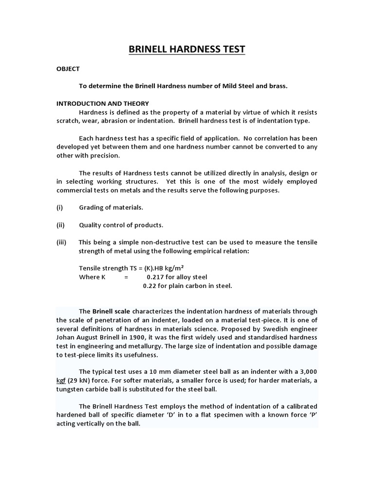 Brinell Hardness Test PDF Hardness Applied And Interdisciplinary