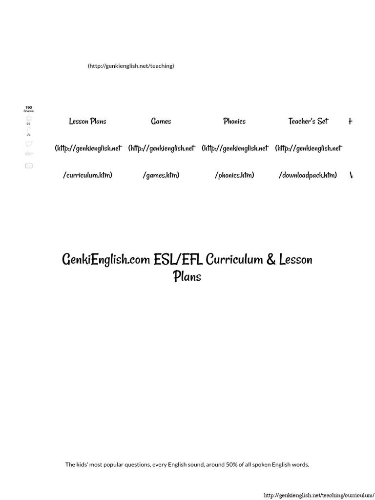 GenkiEnglish ESL:EFL Curriculum & Lesson Plans | PDF | English As A ...