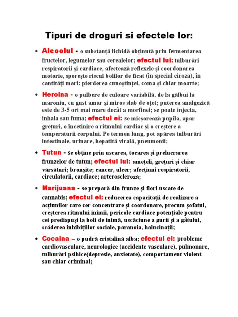 Tipuri De Droguri Si Efectele Lor