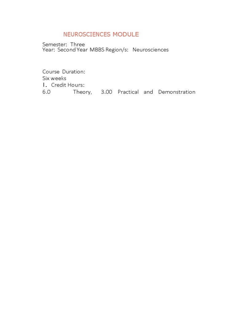 Neurosciences Module Overview for MBBS | PDF | Spinal Cord | Brain