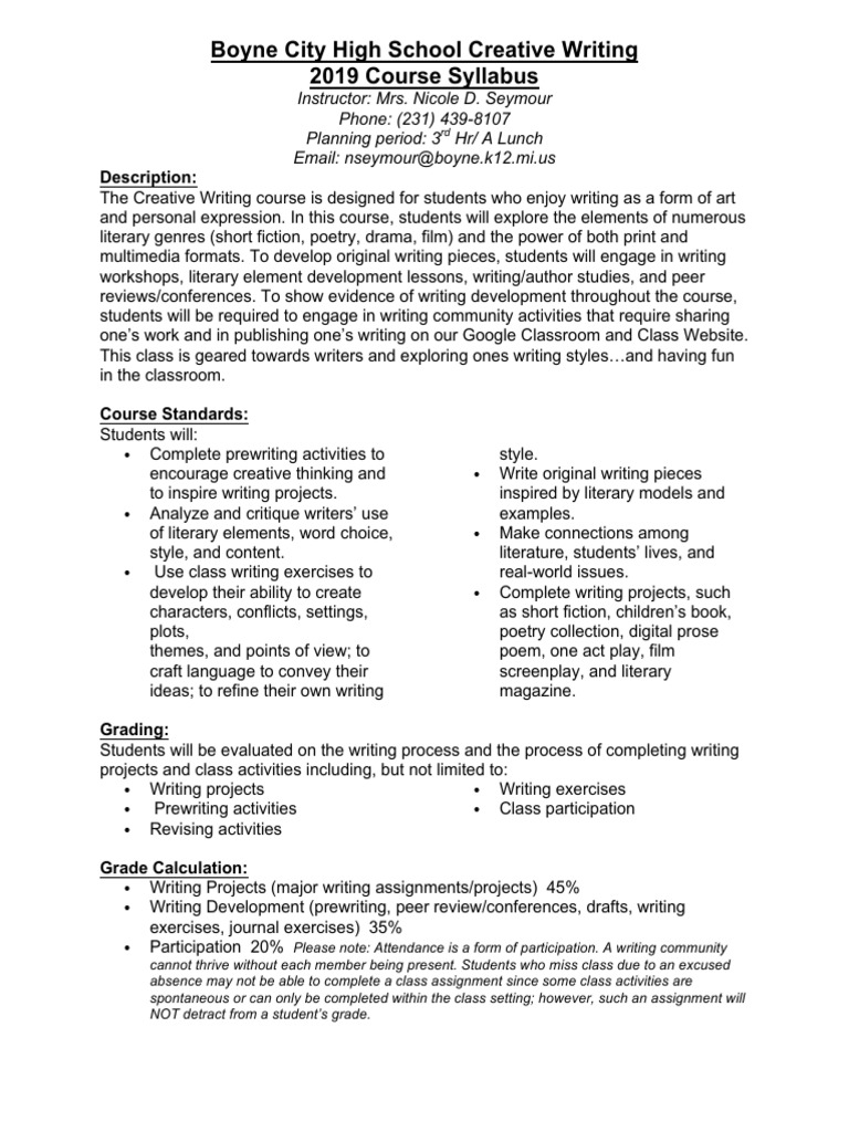 Syllabus Creative Writing 2019 | Creative Writing | Plagiarism