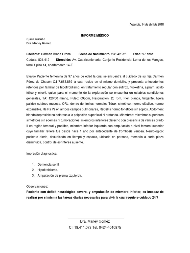 Informe Medico 2 | Medicina CLINICA | Especialidades Medicas